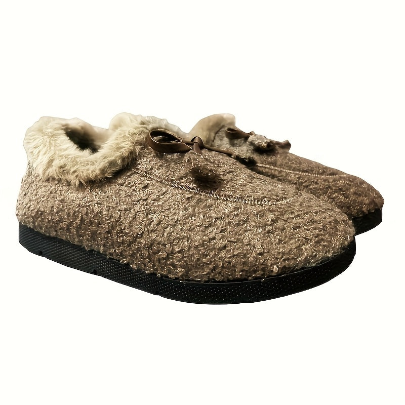 Women's Fleece-Lined Loafers Slip-Ons with Bow, All-Season Comfort