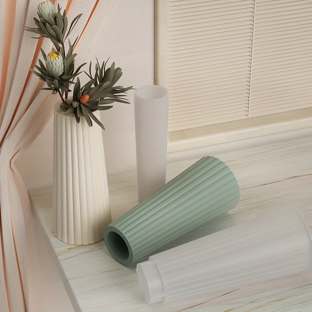 Silicone Mold for Making Striped Flower Vase Aromatherapy Candle Plaster Ornament Pen Holder Resin Decor