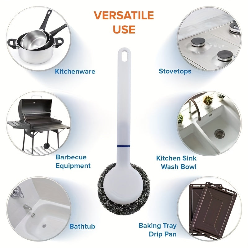 Kitchen Cleaning Tools Set Stainless Steel Reusable Handle 3 Wire Balls Scrubbing