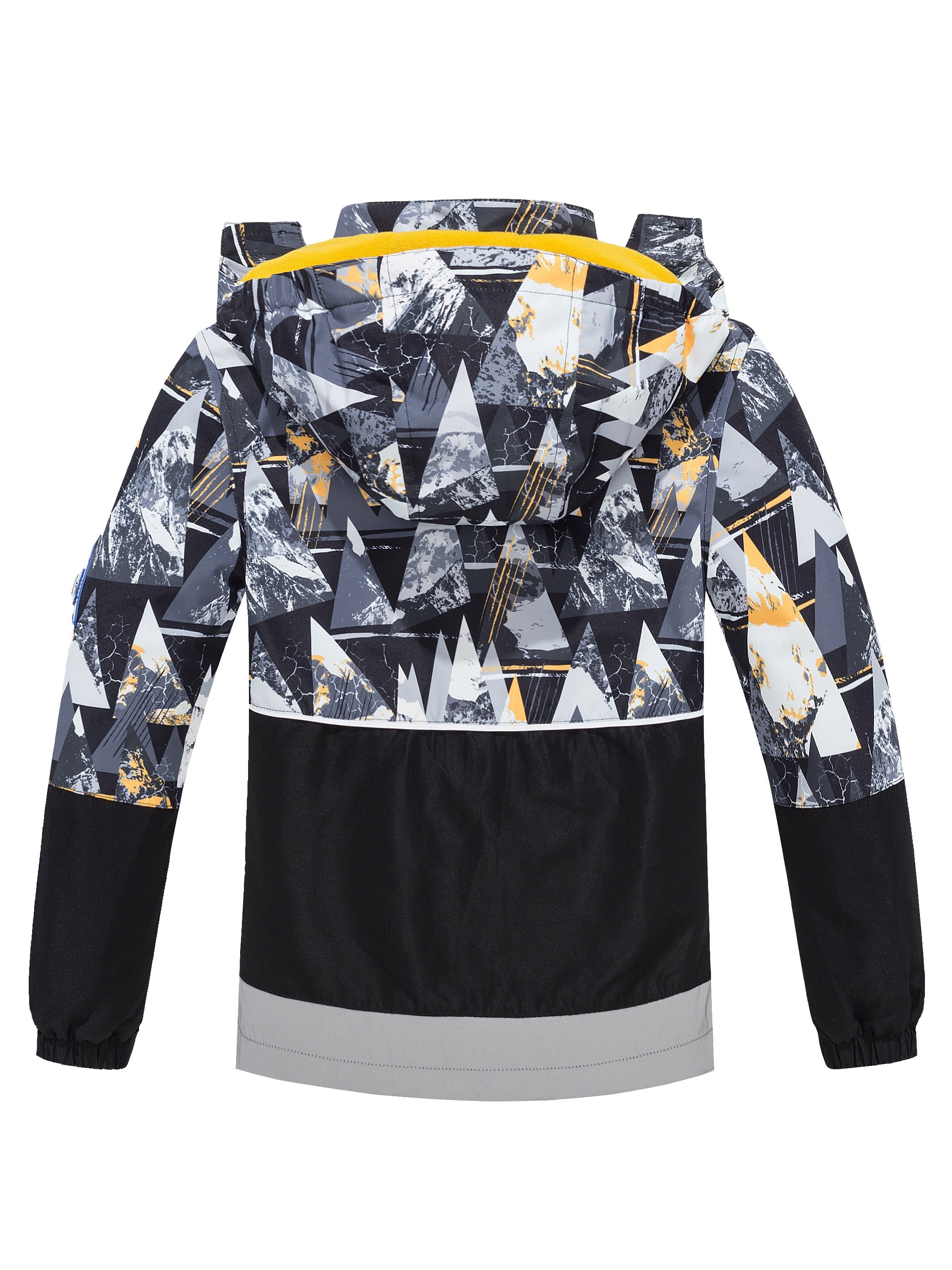 Детский дождевик для мальчиков с съемным капюшоном, флисовая подкладка, цветной блок, водонепроницаемый, ветровка