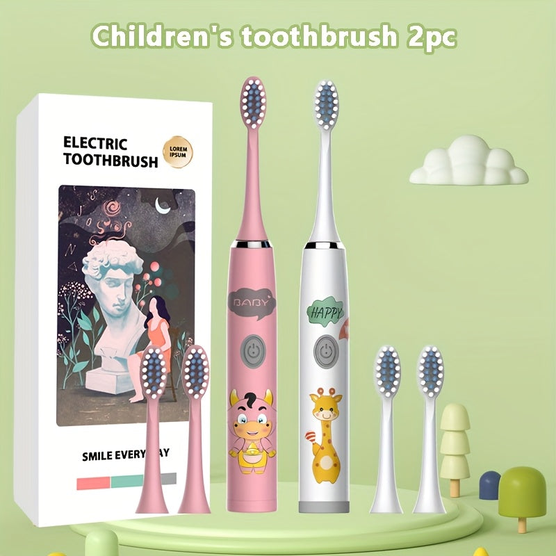 Bolalar multfilmi kiyimidagi kiyik chaqaloq uslubidagi elektr tish cho'tkasi 2 dona IPX7 uzoq batareya