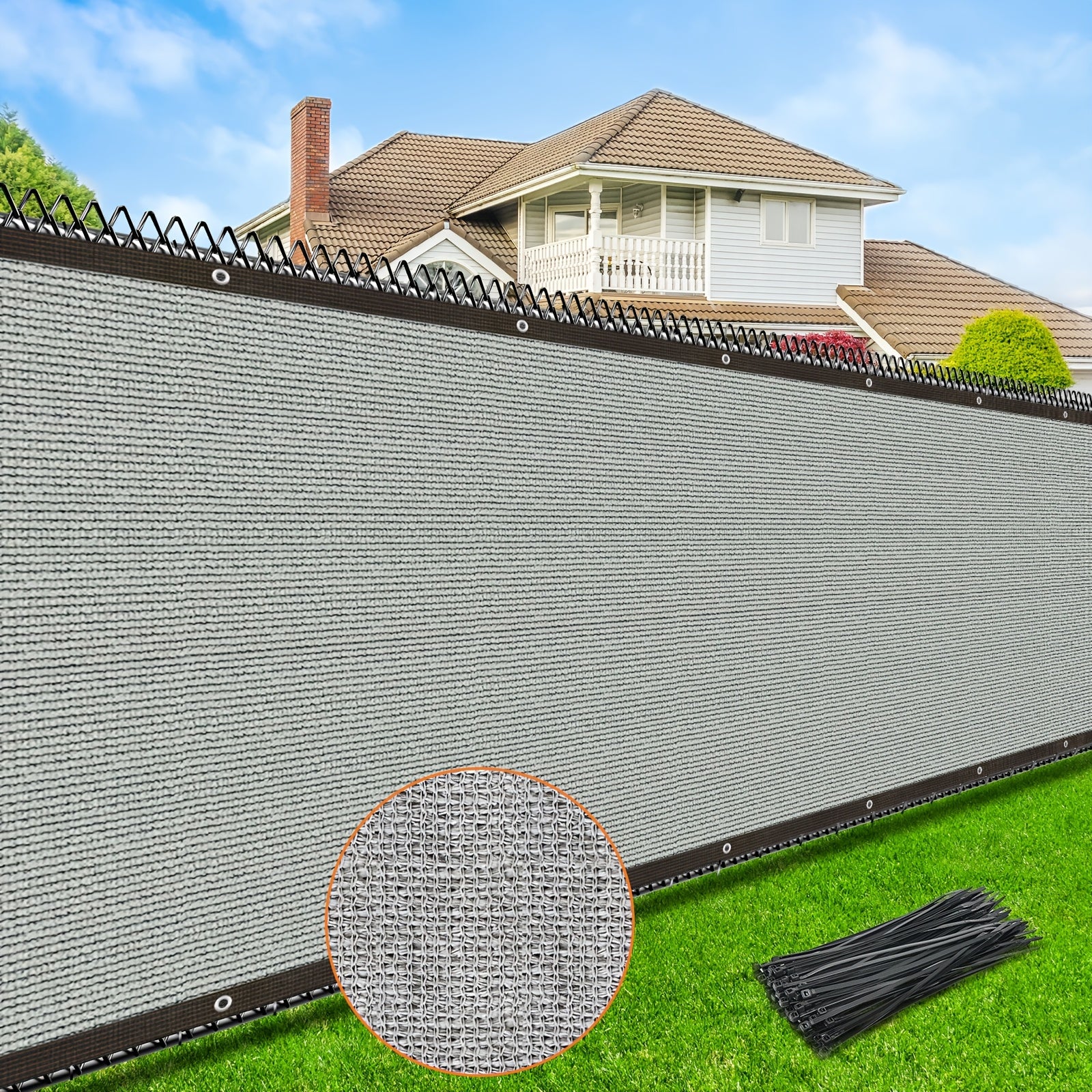 Gray Outdoor Privacy Screen 5x50 Feet Wind Blocker for Fences with Zip Ties