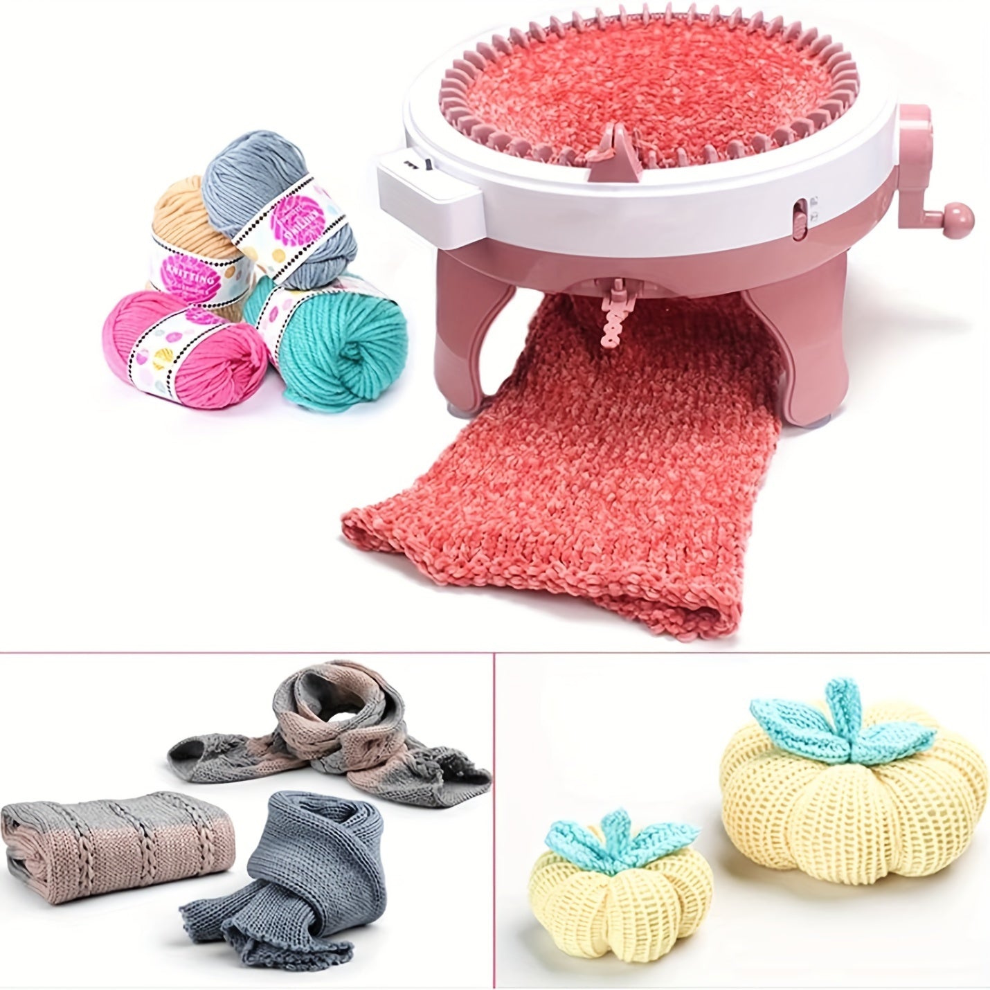 48-Needle Knitting Machine Kit for Adults and Beginners with Stand Pink