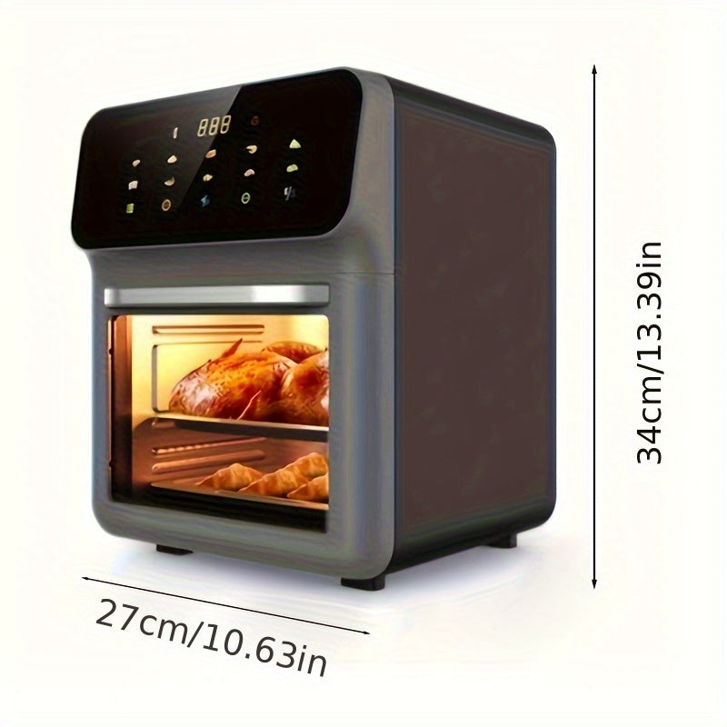 Katta hajmli ko'p funktsiyali uy oshxona airfryeri, kam yog' va yog'li, issiq havo aylanishi, aqlli tegish nazorati, o'chirish xavfsizlik funksiyasi, katta ko'rish oynasi, ikki qatlamli issiqlikka chidamli.