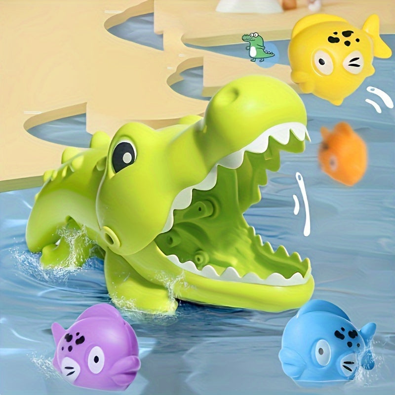 Little Crocodile Bath Toy Set for Toddlers 18 Months Plus Non-Toxic ABS Plastic Educational Floating Fish Basin