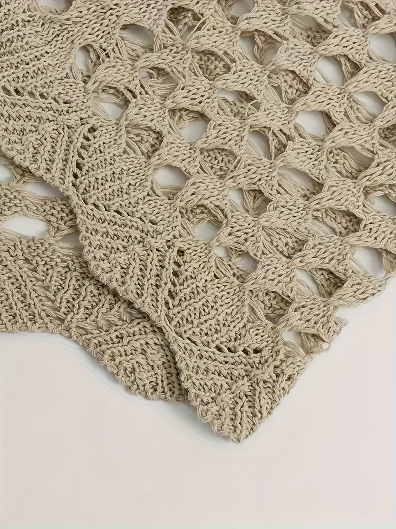 Women's Plus Size Crochet Cardigan with Tie Front Bell Sleeves Beige