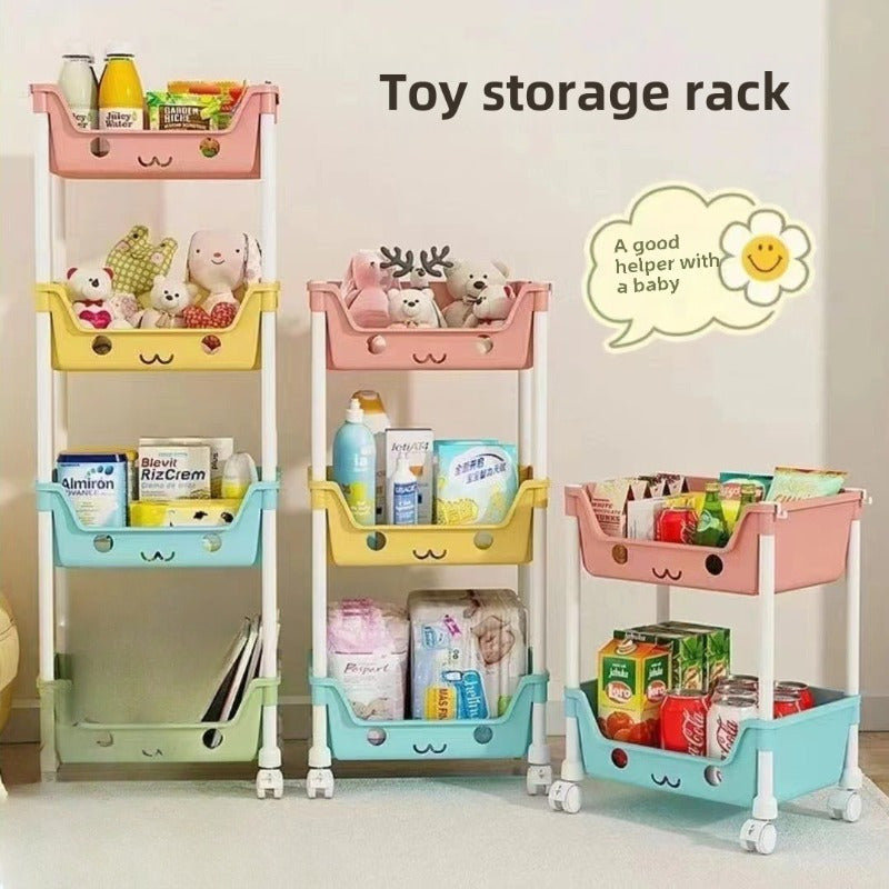 Organizador de almacenamiento de juguetes con ruedas, estantes para libros, carrito de snacks de material PP para guardería y sala de juegos