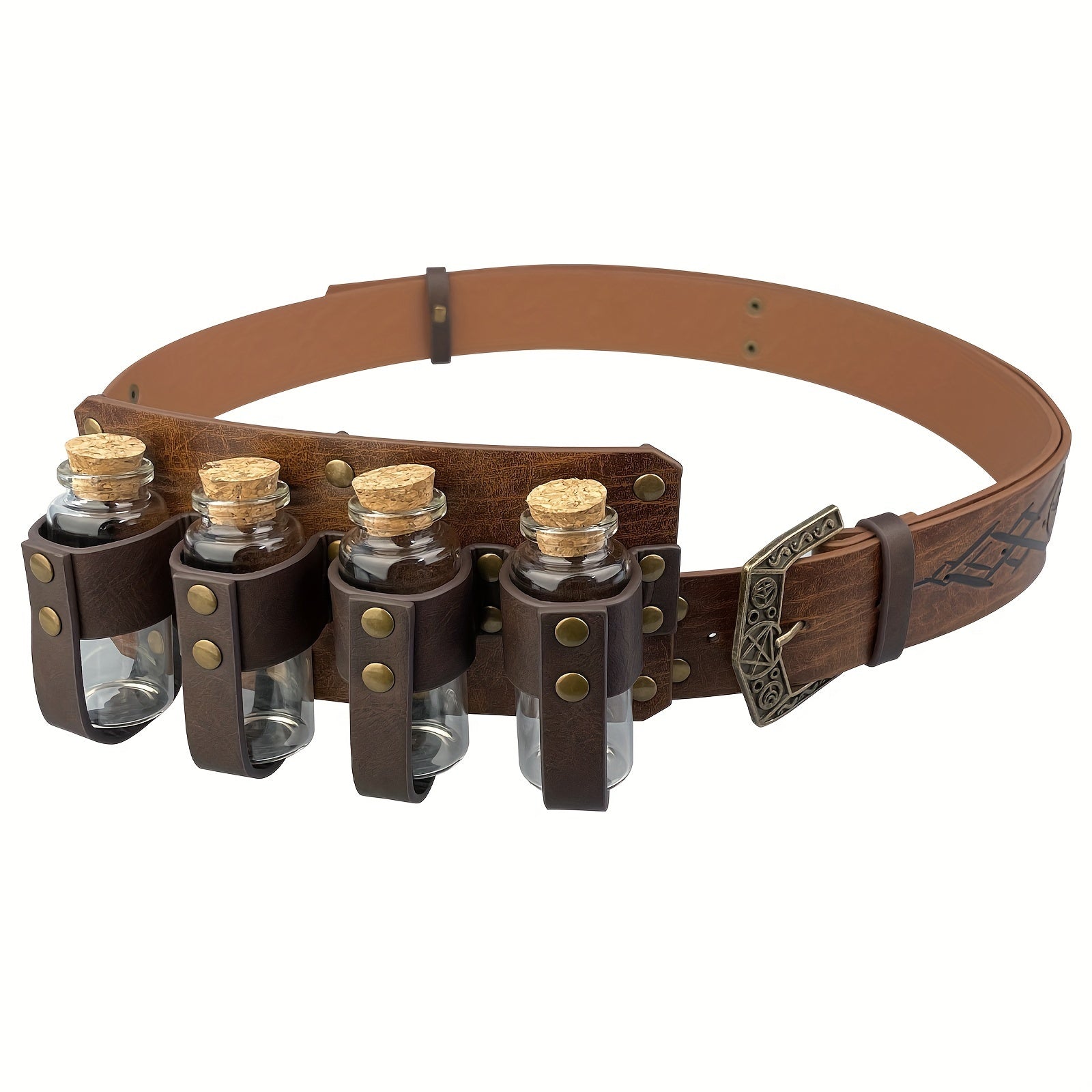 Medieval Waistbelt with Four Bottle Holders PU Leather Viking Cosplay Accessory