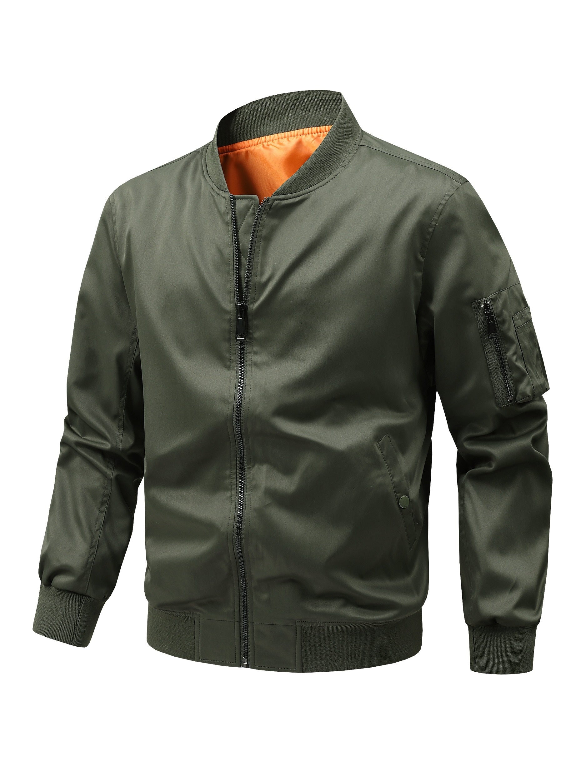 Men's Plus Size Windbreaker Jacket with Zipper Closure and Baseball Collar