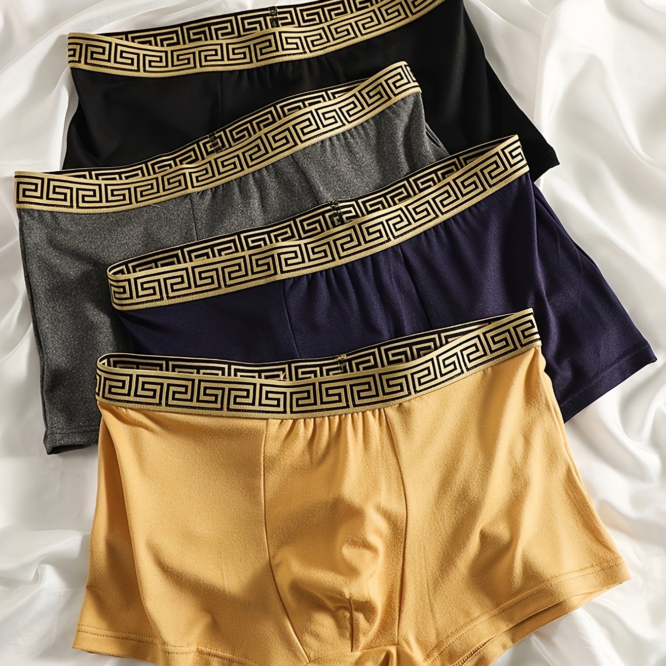 Men's Boxer Briefs 4 Pack Breathable Polyester Spandex Geometric Pattern