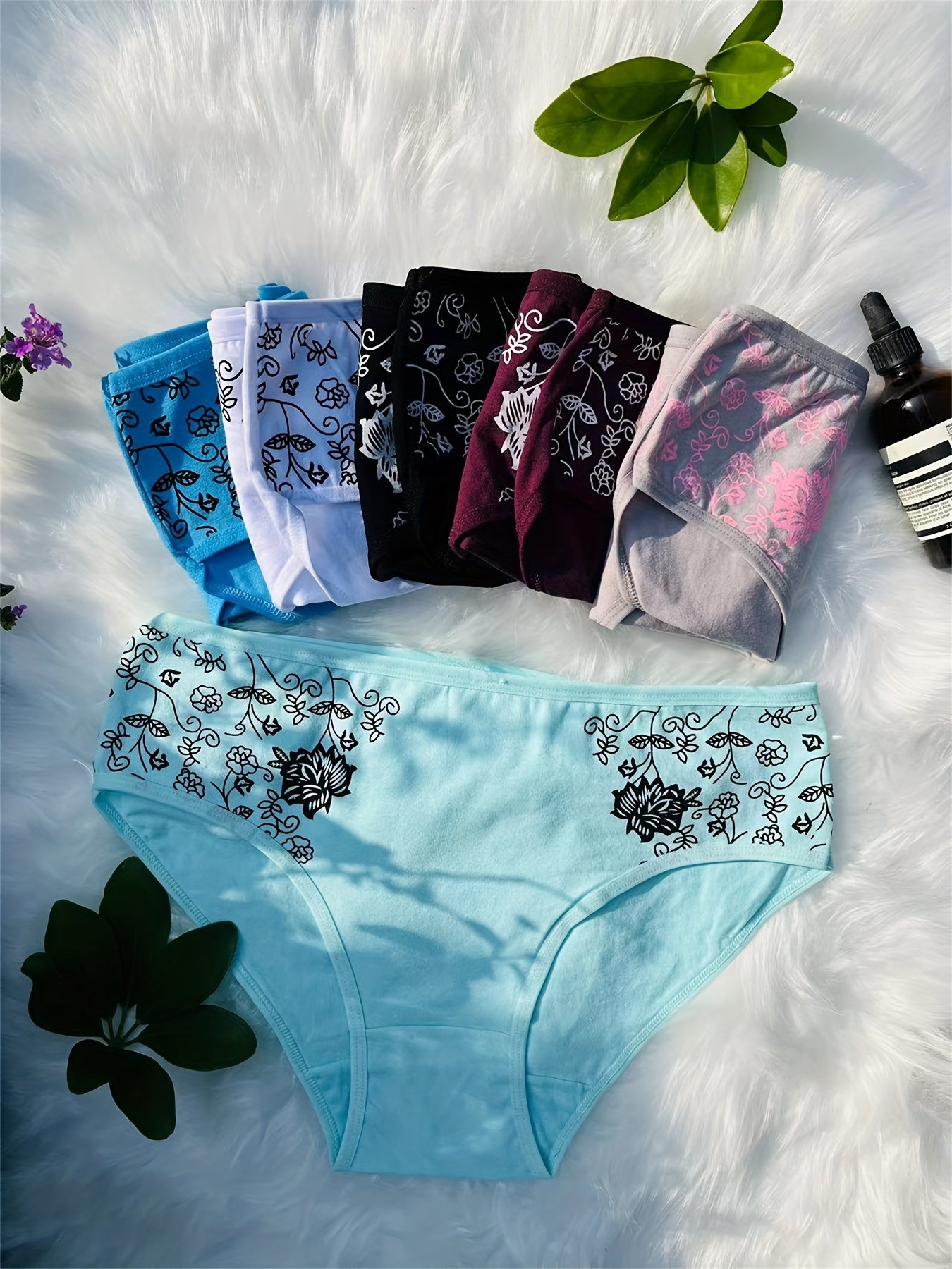 Women's Floral Embroidered Mid-Rise Briefs with Eyelet Details Breathable Knit Fabric