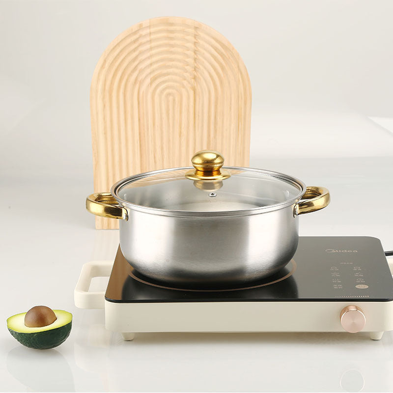 Stainless Steel Cookware Set 4/6 Pieces with Golden Handles Pots and Pans for All Stovetops