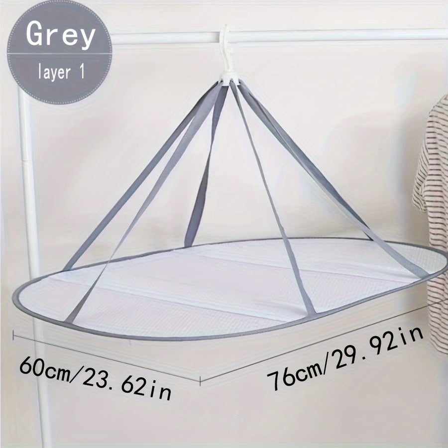 Grey Three-Story Clothes Dryer with Mesh Netting for Large Items and Wind Protection