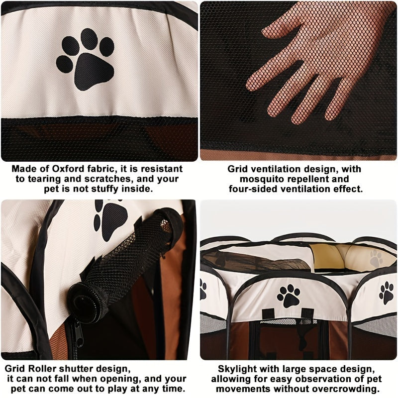 Foldable Cat Tent Bed with Paw Print Design, Polyester, Indoor Outdoor Use