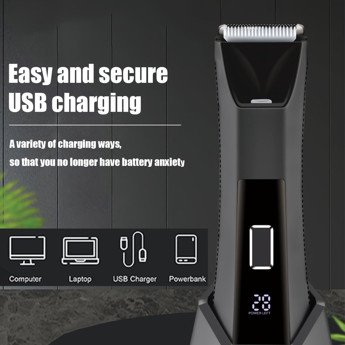 Dual-head body hair trimmer groin shaver stainless steel blades LED display USB rechargeable lightweight travel lock 60+ min runtime