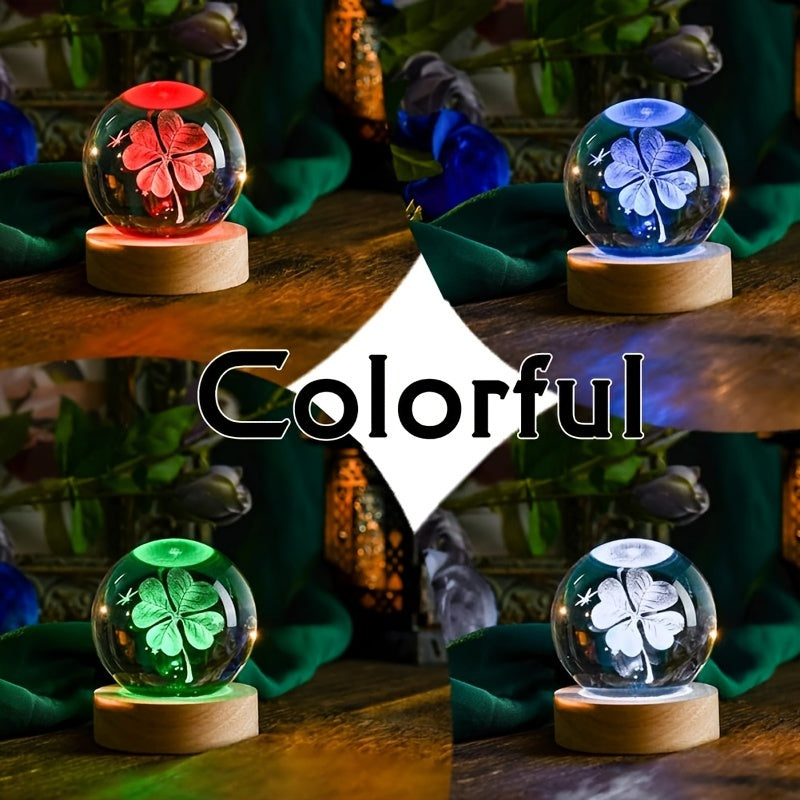 Lámpara de noche de bola de cristal 3D con base LED, decoración de escritorio de madera USB para dormitorio, regalo