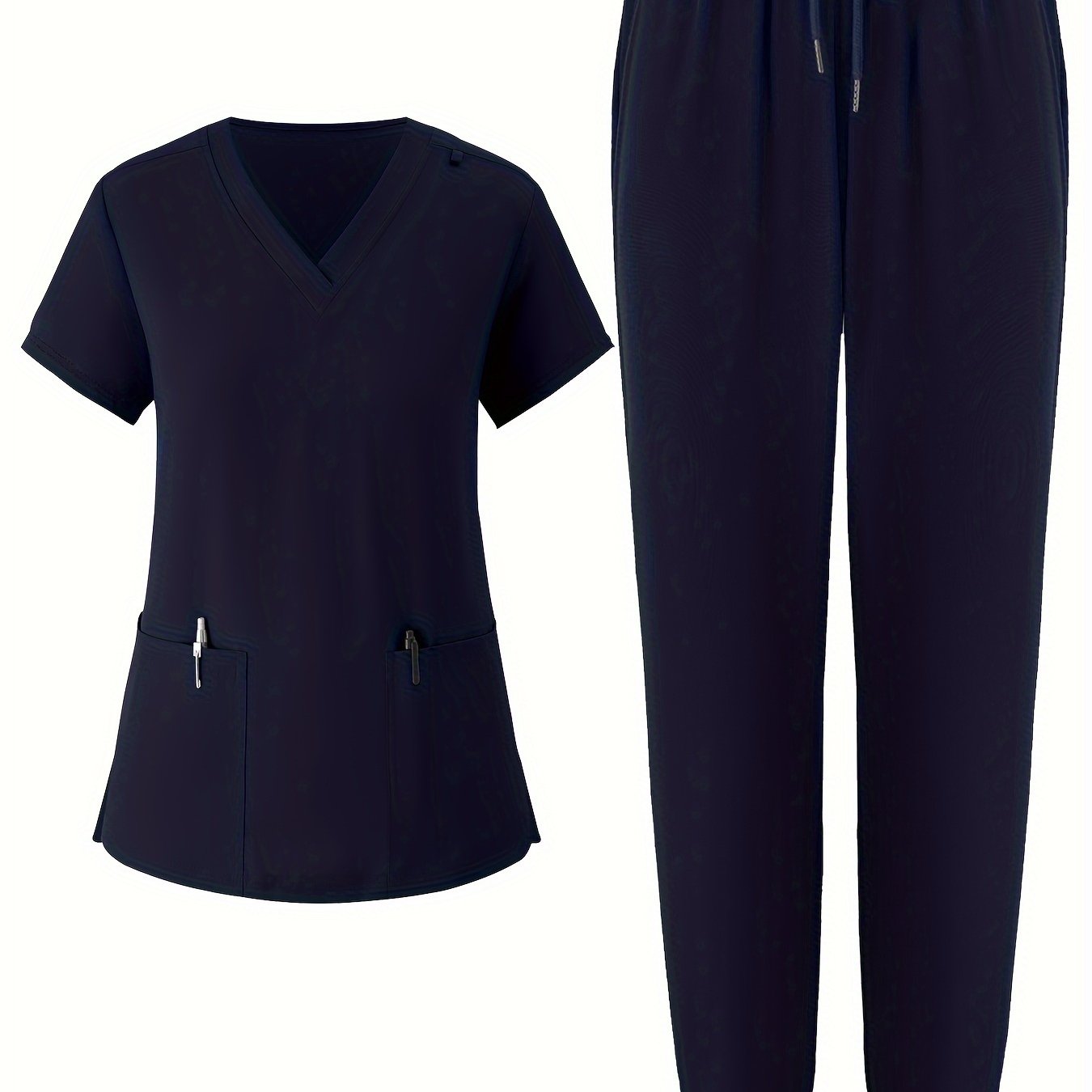 Women's V-Neck Scrub Set Solid Color Breathable Pockets All-Season Workwear