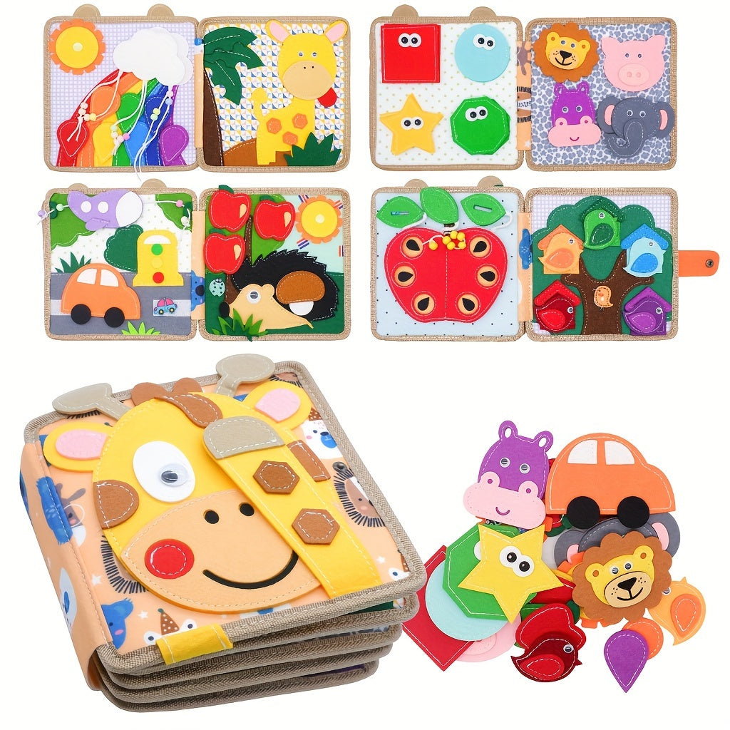 Educational Wooden Busy Board Toys for Early Childhood Development Interactive 3D Cloth Book Fine Motor Skills Travel Gift