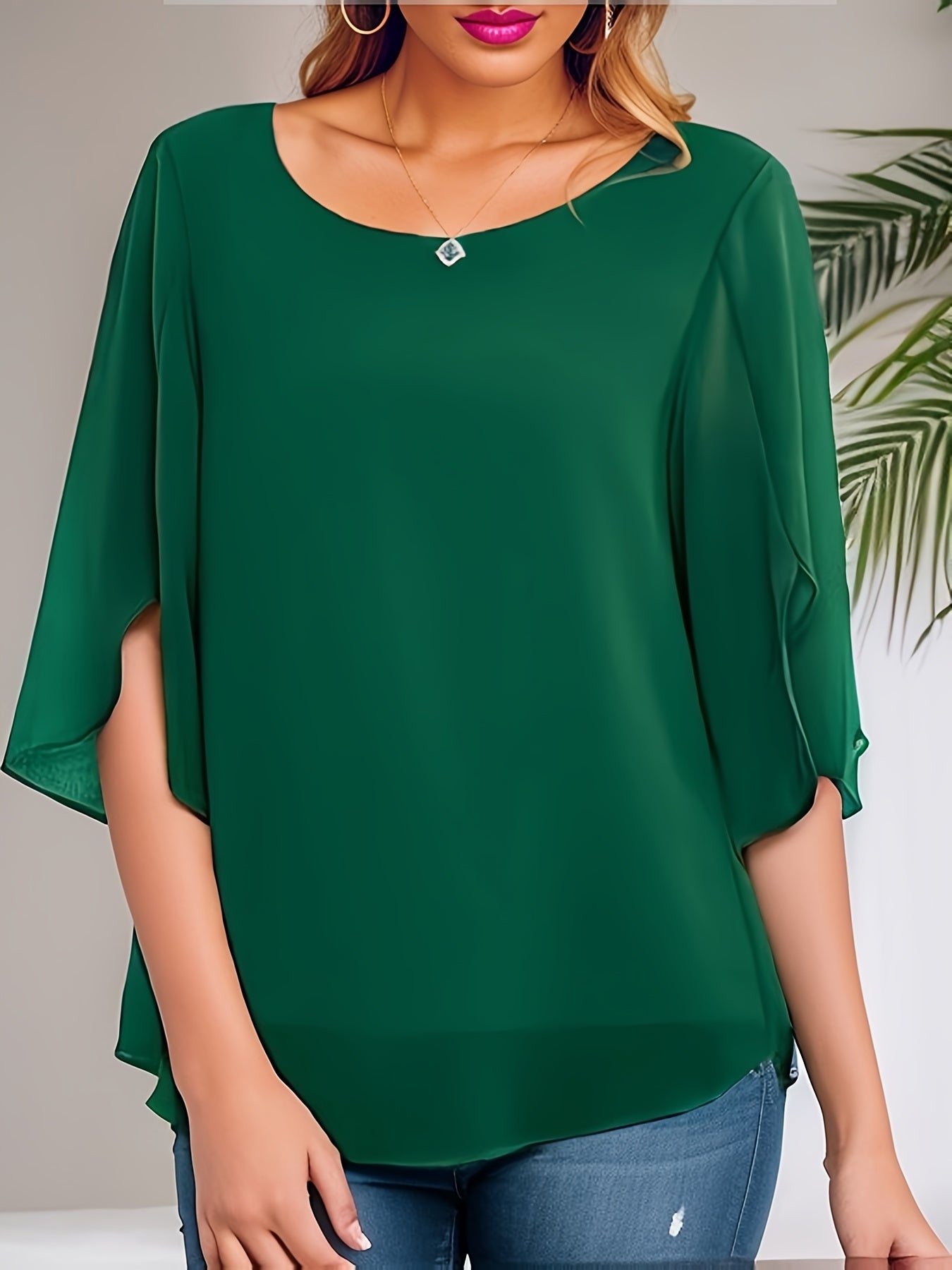 Plus Size Women's Chiffon Blouse Lightweight Short Sleeve Casual Formal Top