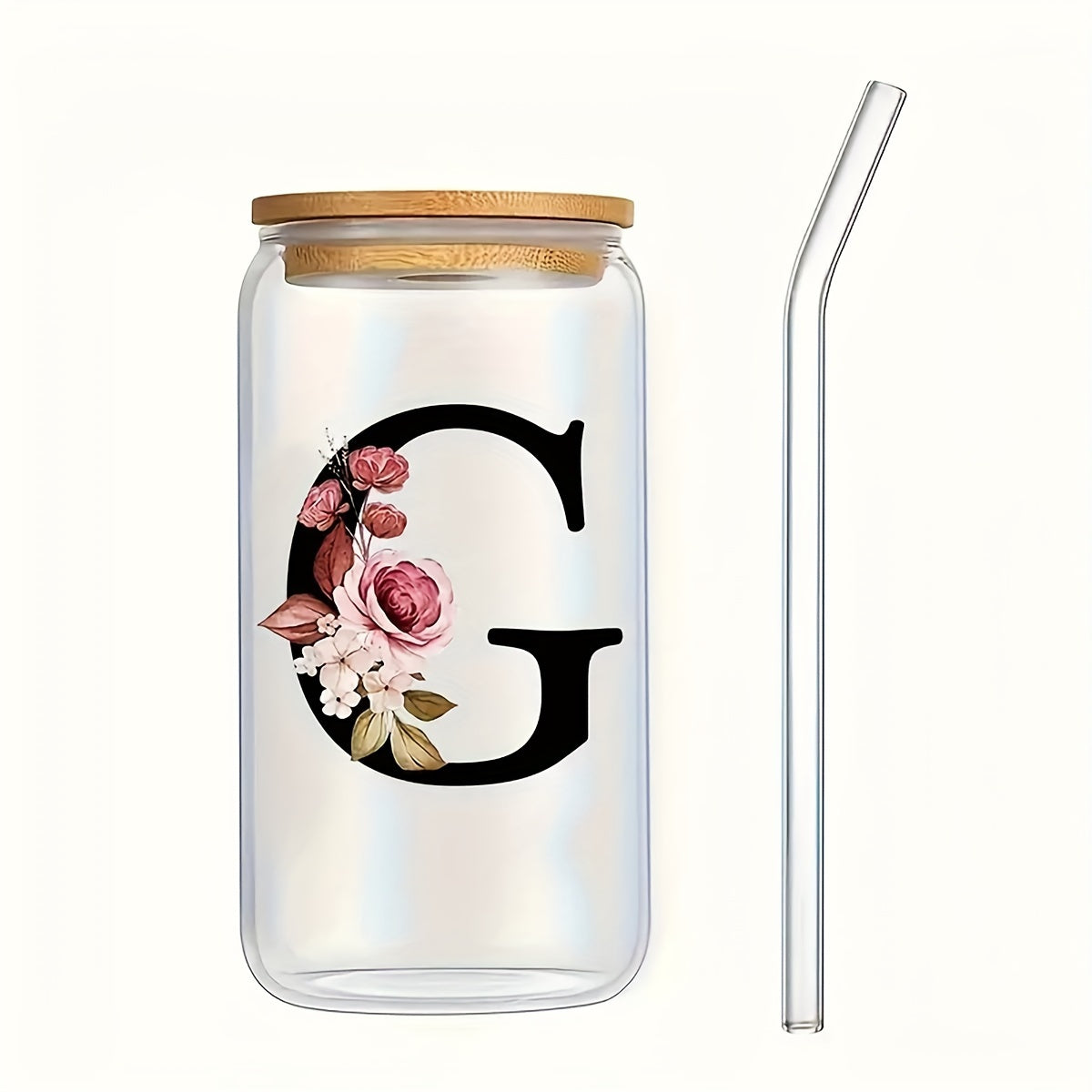 16oz Frosted Glass Cup with Bamboo Lid for Outdoor Camping