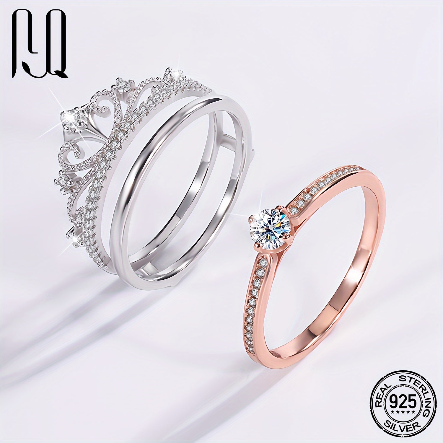 0.5 Ct Moissanite Crown Ring in Sterling Silver with 18K White or Rose Gold Plating for Engagement or Wedding Gift