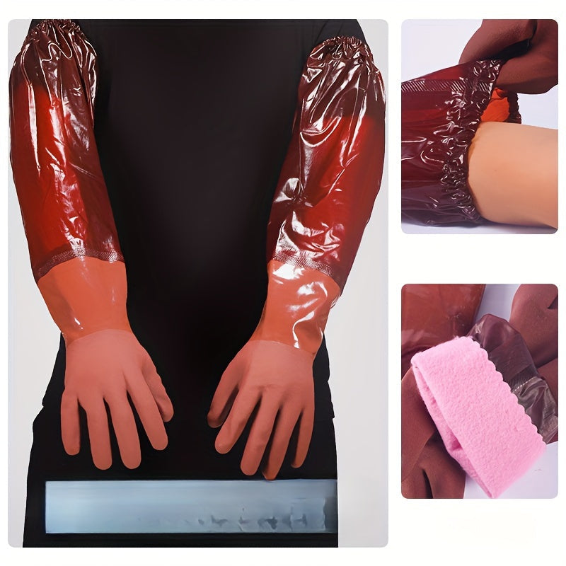 Прочные водонепроницаемые перчатки с дополнительной толщиной - длинные рукава, устойчивые к проколам для мужчин | Идеально подходит для уборки на кухне, в ванной и на улице | Сделано из ПВХ-материала, не содержащего алкоголь