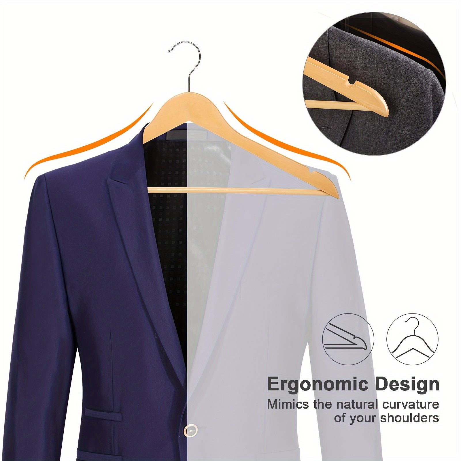 Set of 20 Non-Slip Wooden Clothes Hangers with Grooves for Wardrobes and Storage