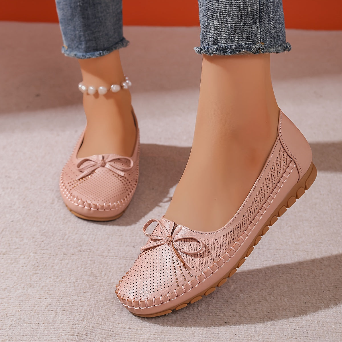 Women's Flat Shoes with Bowknot Faux Leather Slip-On All-Season Velvet Lining