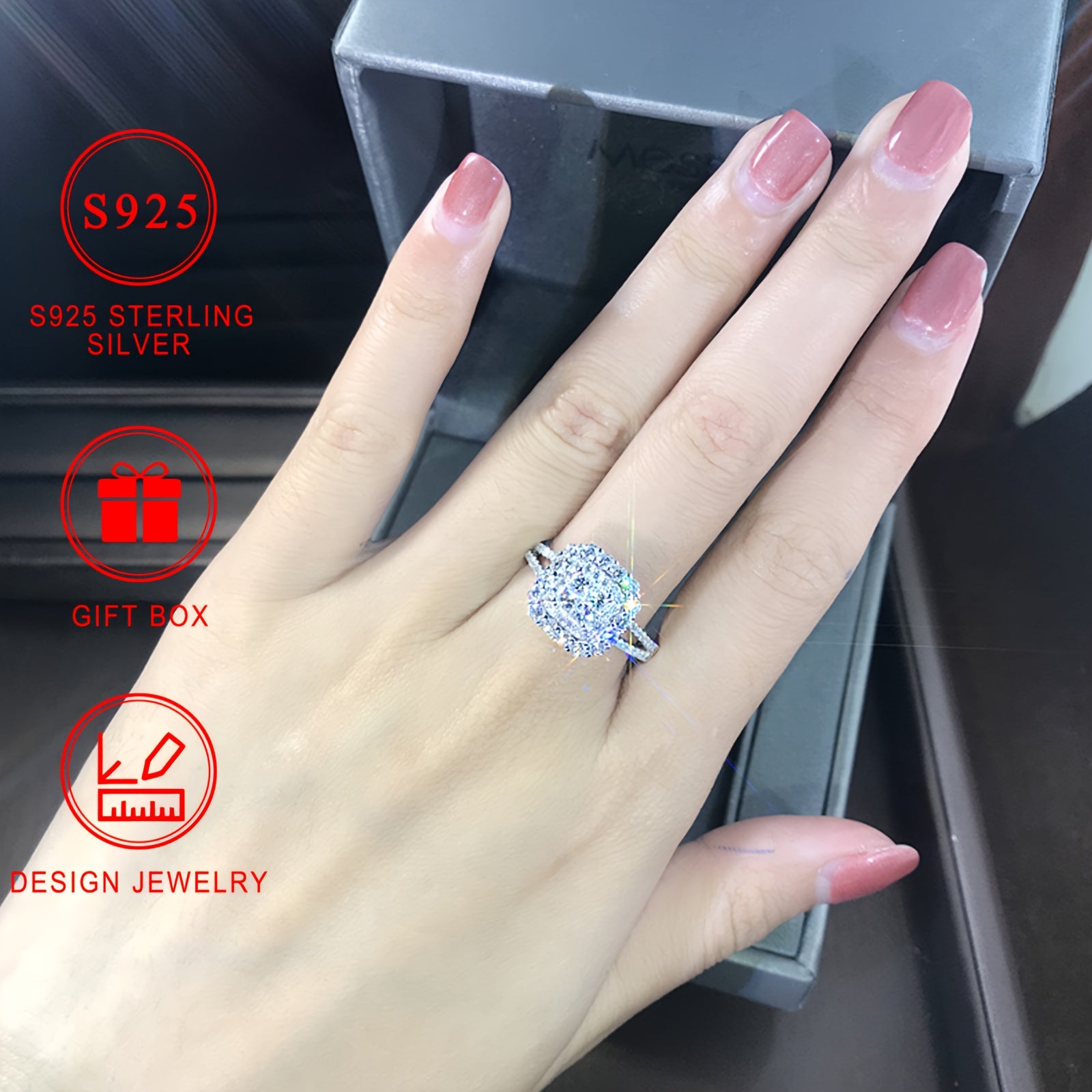 Sterling Silver Square Synthetic Zirconia Ring for Women Engagement Wedding Daily Wear