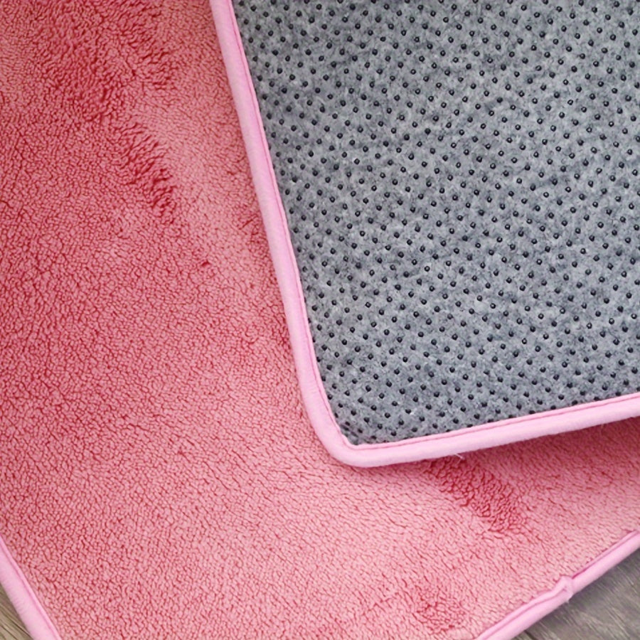 Oblong Bath Rug Non-Slip Quick-Dry Absorbent Polyester 1.8cm Thick