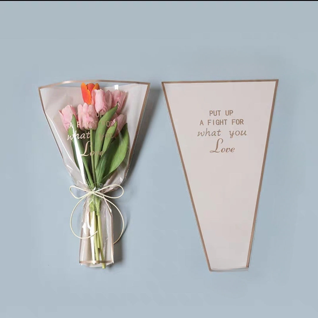 50 Pcs Clear Floral Bouquet Wrapping Bags with Motivational Quote for Valentine's Day and Flower Shop Packaging