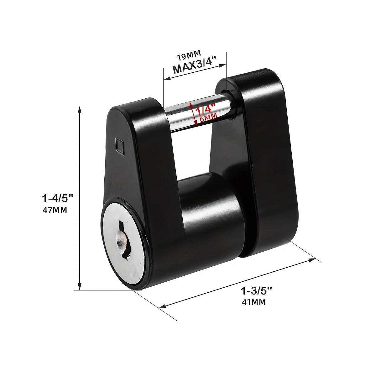 Cerradura de seguridad para enganche de remolque negro, diámetro de 2.54 pulgadas