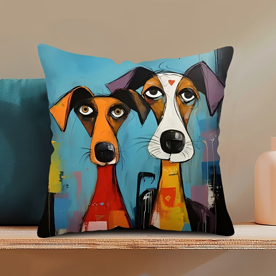 Dog Print Throw Pillow Cover Abstract Art Soft Woven Polyester Zippered Machine Washable