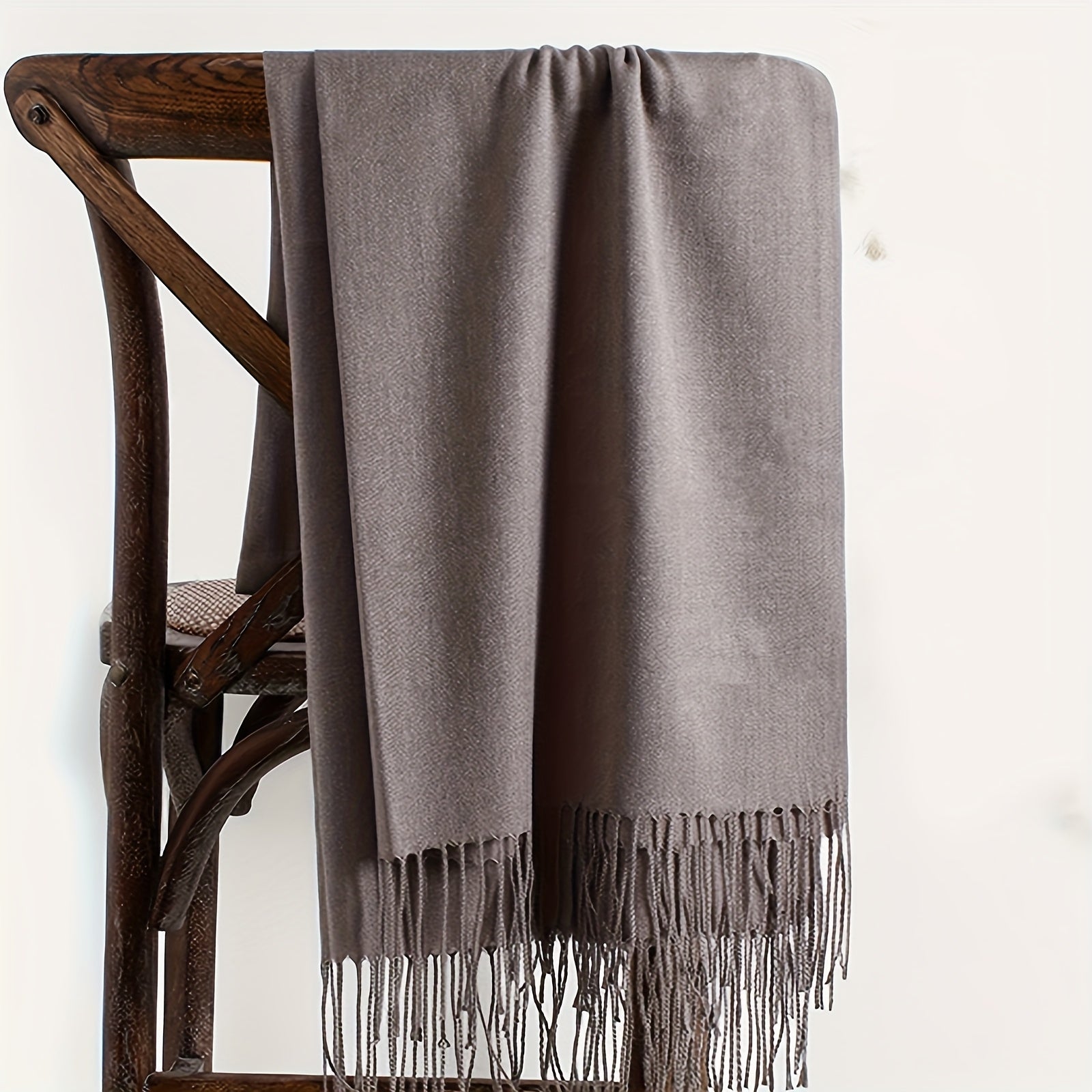 Lightweight Solid Color Scarf with Soft Tassels for Casual Outdoor Sun Protection