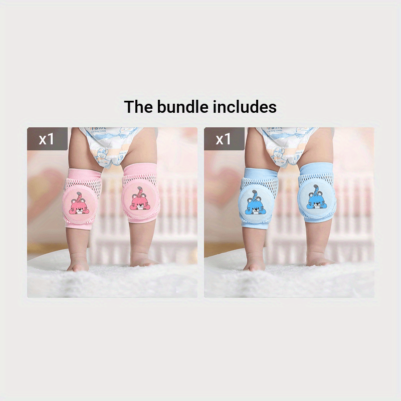 Set of 2 Pink and Blue Knee Pads for Crawling Safety, Kids, Polyester