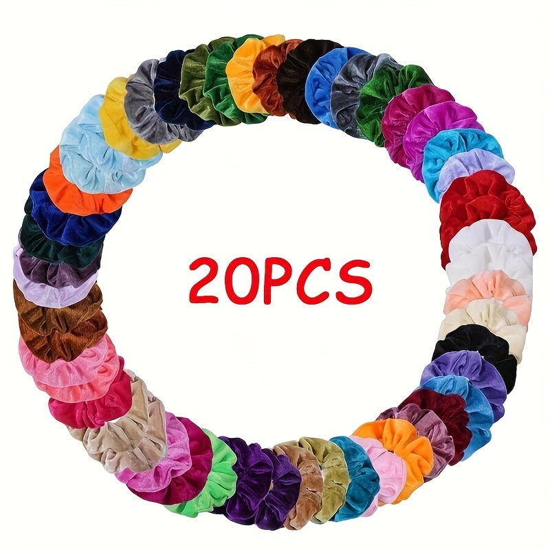 Soft Velvet Hair Ties Set of 20 Solid Color Ponytail Holders for Women Girls