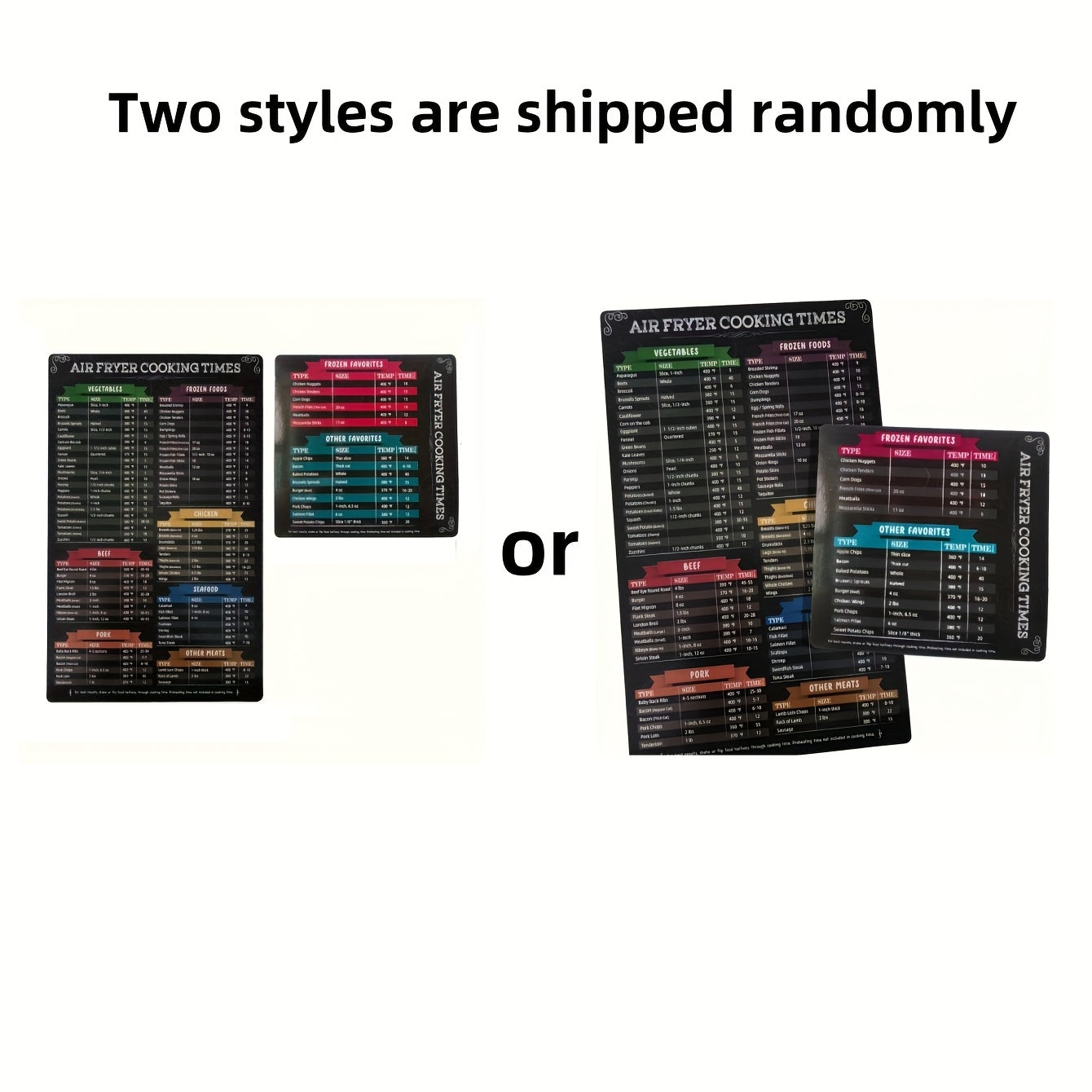 Black Magnetic Air Fryer Cheat Sheets Two-Piece Cooking Times Guide