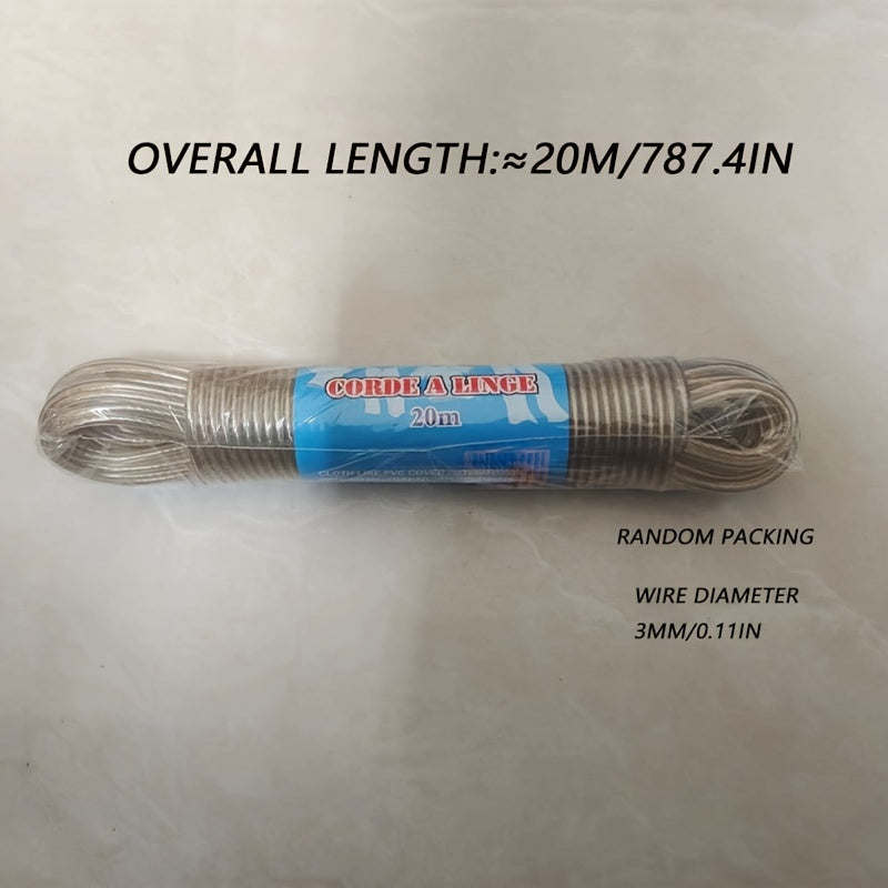 Прочный 20м ПВХ пластиковый стальной провод для сушки одежды на улице - идеально подходит для защиты от солнца и водонепроницаемой сушки одежды, простыней и покрывал на улице
