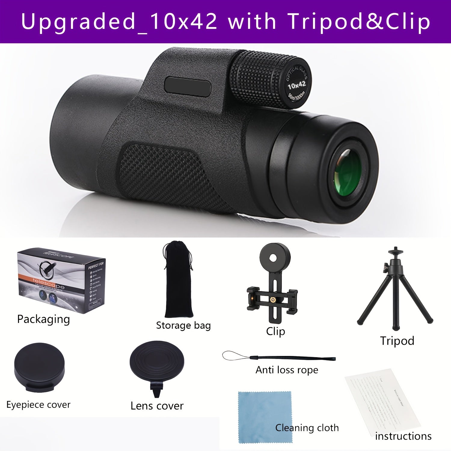 10x40mm Monocular Telescope for Adults Portable Handheld Long Distance Viewing for Camping Hiking Wildlife Observation