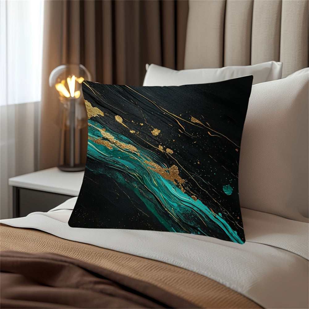 Cyan Paint Streaks Double-Sided Pillow Cover for Christmas Winter Easter Farmhouse Decor