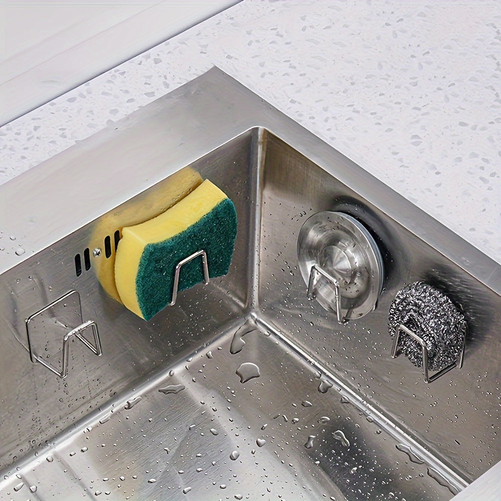 Stainless Steel Kitchen Sink Organizer Adhesive No Drilling Sponge and Drain Racks Wall Mount Hook