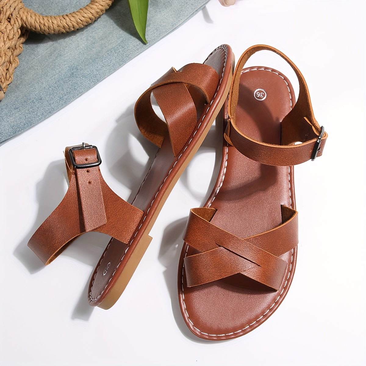 Women's Flat Sandals Adjustable Cross Strap Open Toe Summer Shoes for Beach Outdoor and Office