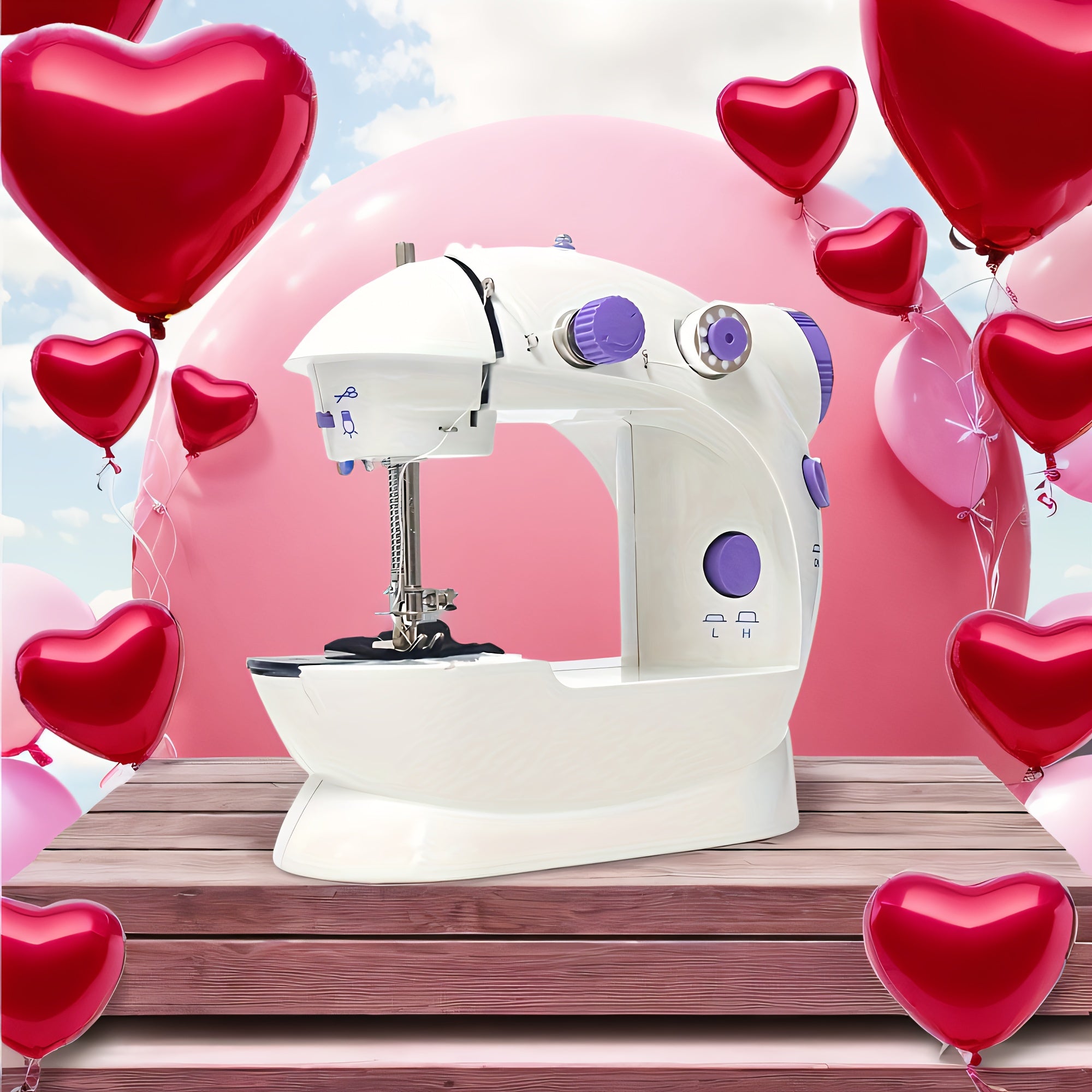 Mini Electric Sewing Machine White and Purple for Home Use with Accessories