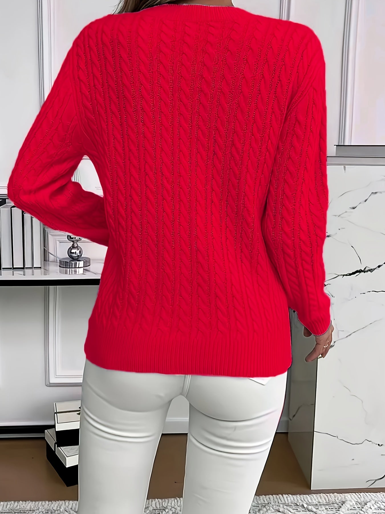Plus Size Knit Sweater for Women Crew Neck Long Sleeve Solid Color Casual Pullover