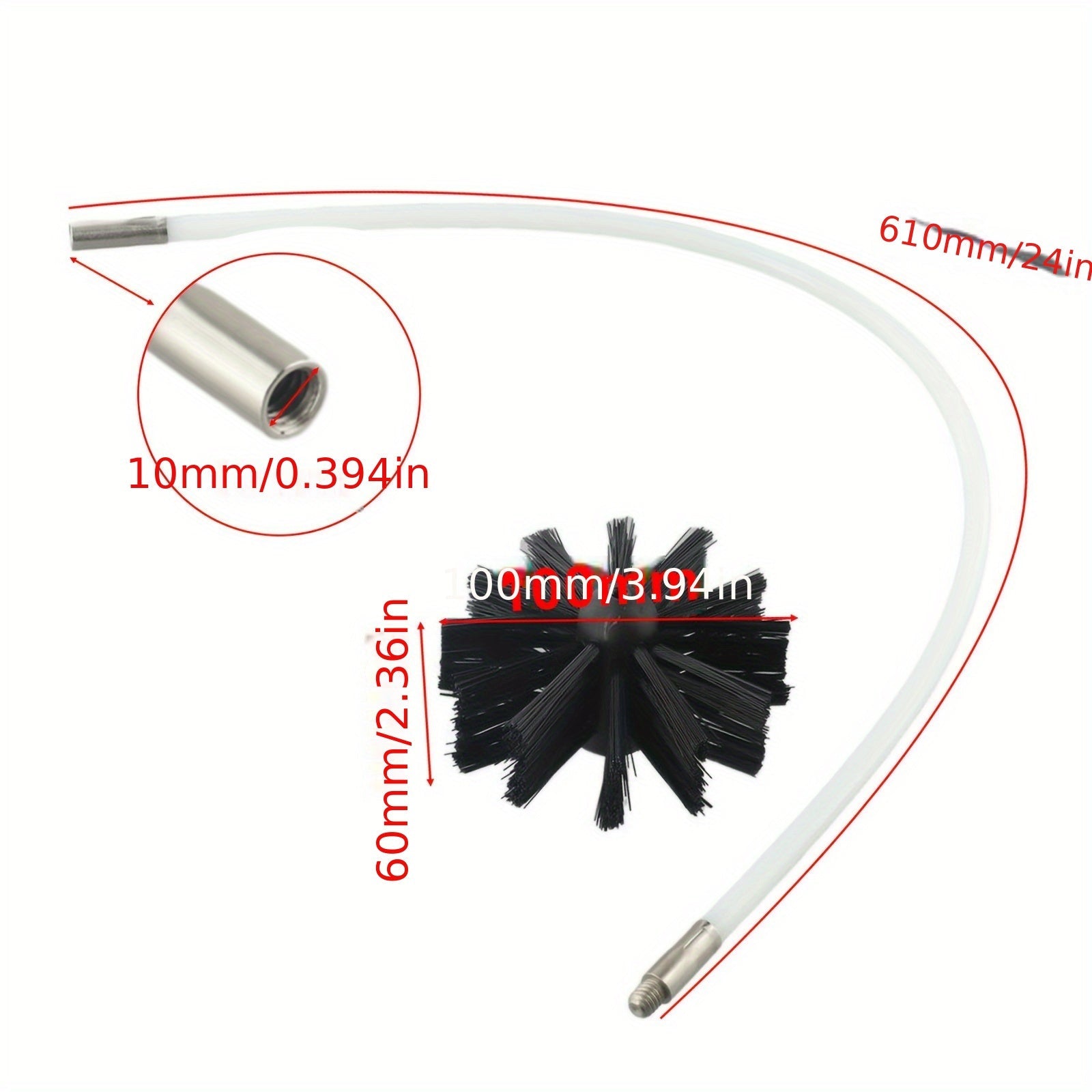 Chimney Cleaning Brush Set for Dryer Ducts 600x10mm with 2 Rods