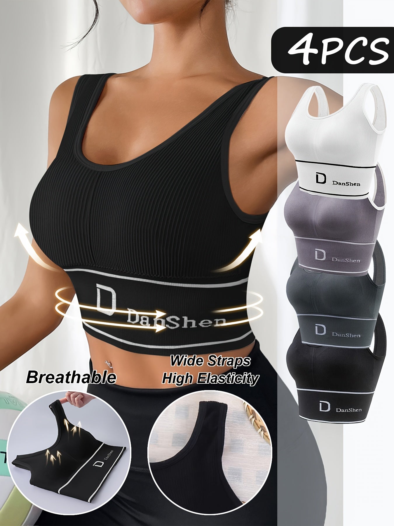 Women's Plus Size Padded Sports Bras No Underwire Breathable Workout Tops