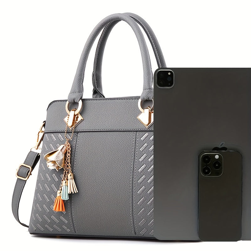 Women's Crocodile-Patterned Tote Bag with Zipper Closure and Large Capacity