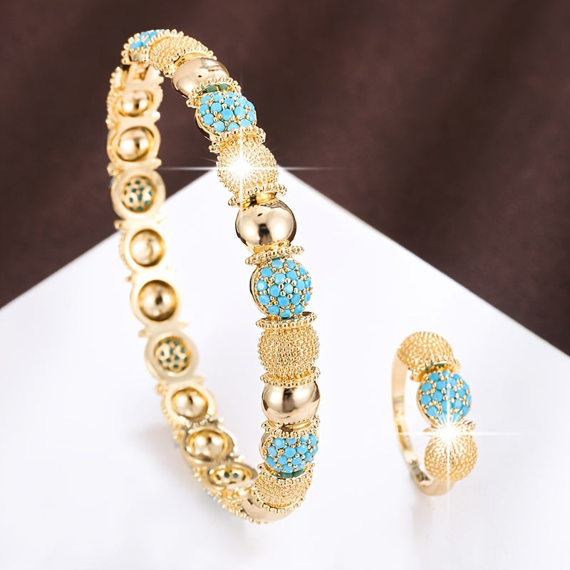 Jewelry Bracelet and Ring Set with Semi-Circle Design for Women