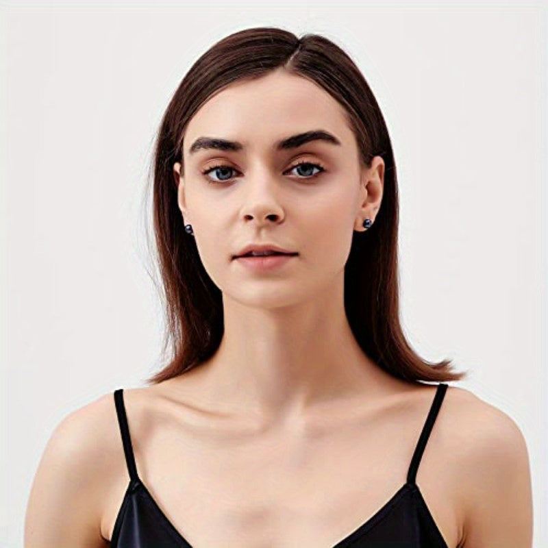 Pendientes de perla de agua dulce negra de 8-9mm con pasadores de plata de ley para mujer