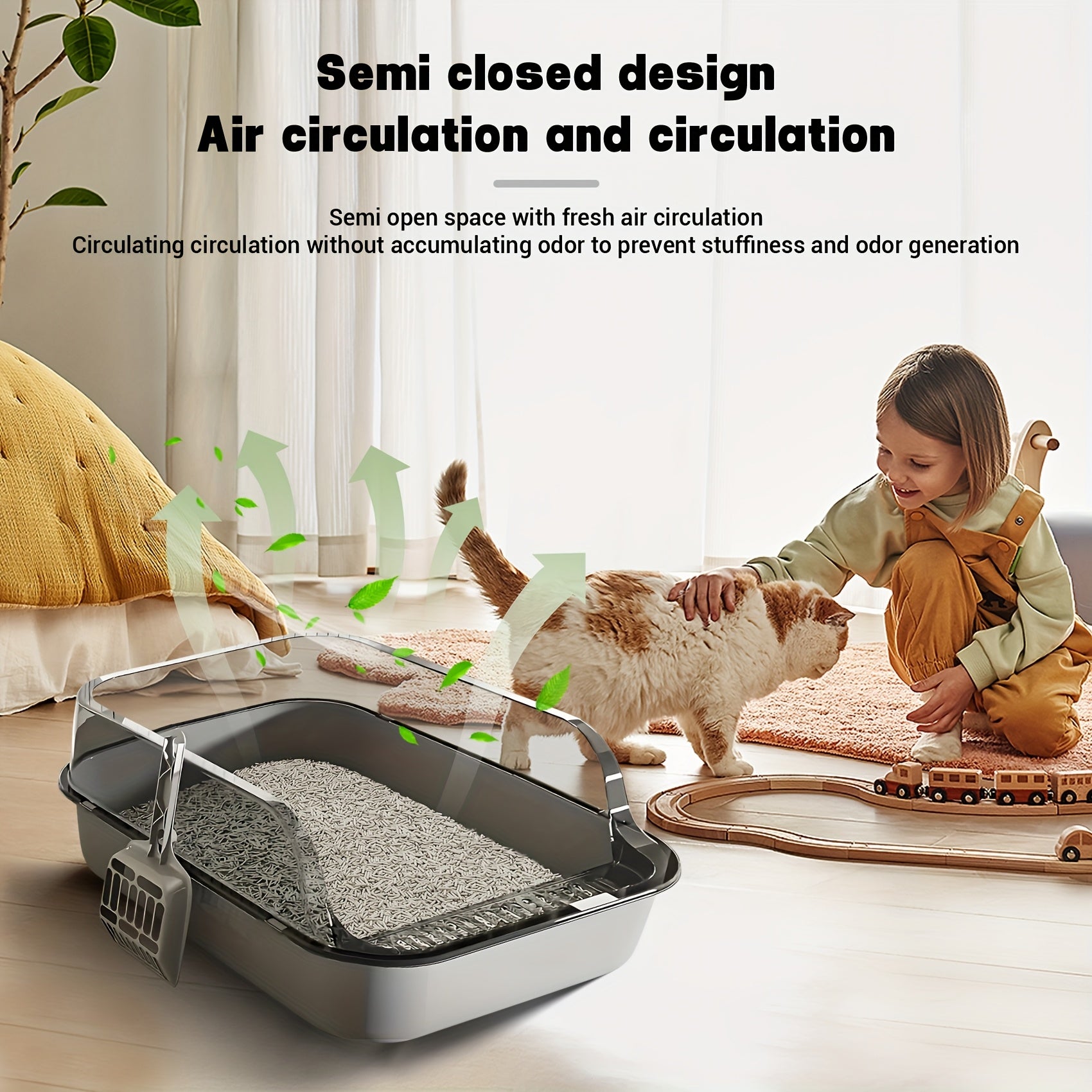 Plastic Cat Litter Box with Shovel Square High Edge Design Easy to Clean